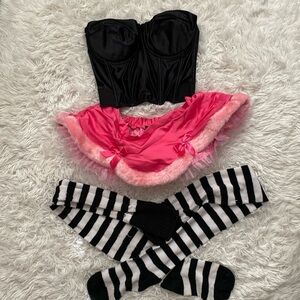 Victoria's secret Santa baby skirt & corset w/thigh socks